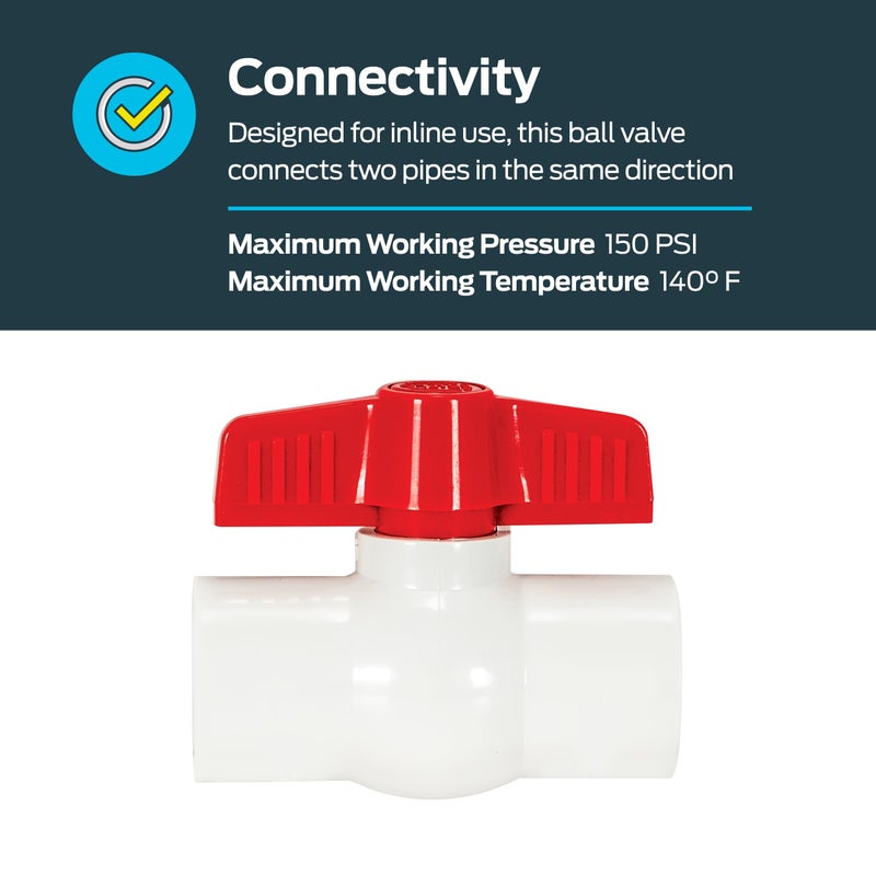 Eastman 3/4 x 3/4 Inch Slip Schedule 40 PVC Quarter Turn Ball Valve, 150 PSI, 20113 - Image 3